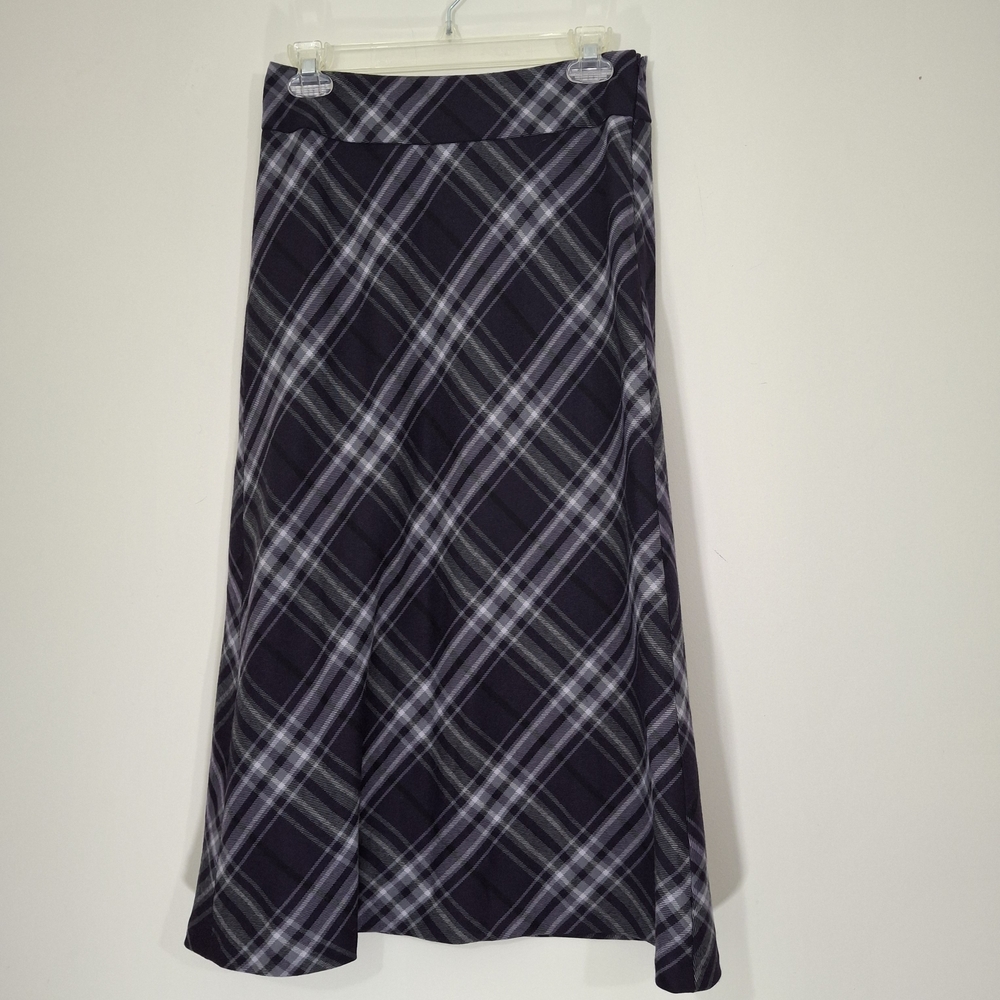 Talbots Chic Plaid A-Line Wool Skirt in Black and Purple, SIZE 2P